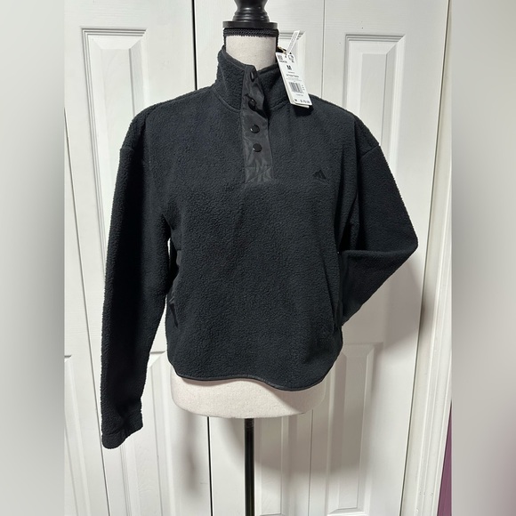 NWT NEW Adidas Women’s Black Polar Fleece Crop Pullover / Size Medium / IN9439 - Picture 8 of 13